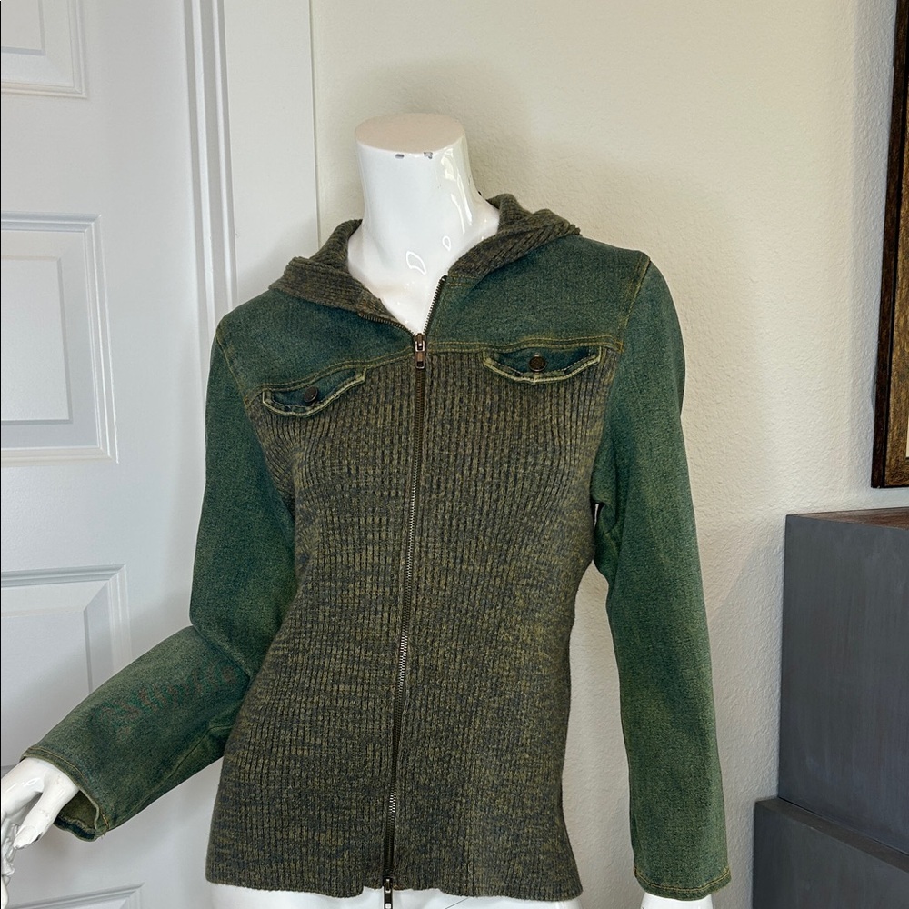 Ruff Hewn Olive Green Hooded Zip Cardigan Jacket